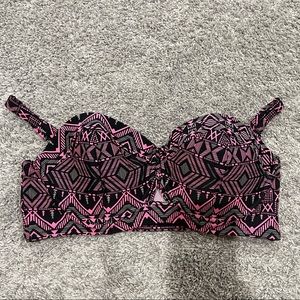 Forever 21 Plus Black Pink Aztec Tribal Bralette Bikini Top